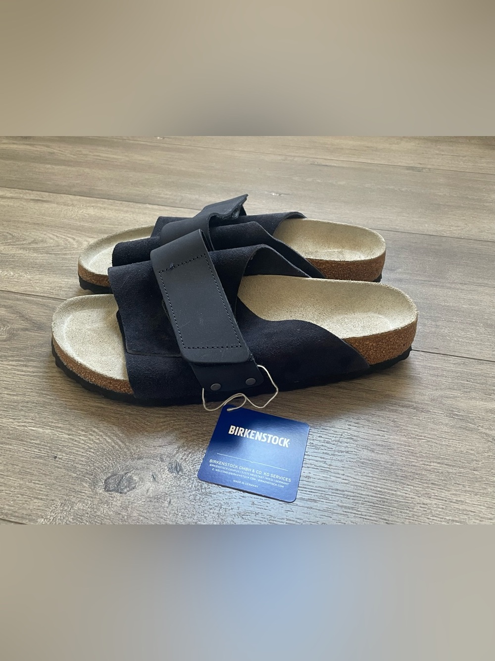 Birkenstock Kyoto Rare Dark Navy Blue Nubuck Suede Slide Sandals